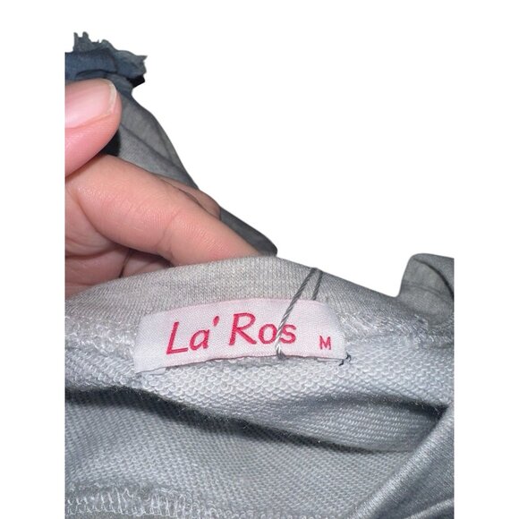 NWT La Ros Womens Denim Sleeve Sweatshirt Pullover Top Sz M Gray Blue - Picture 4 of 6